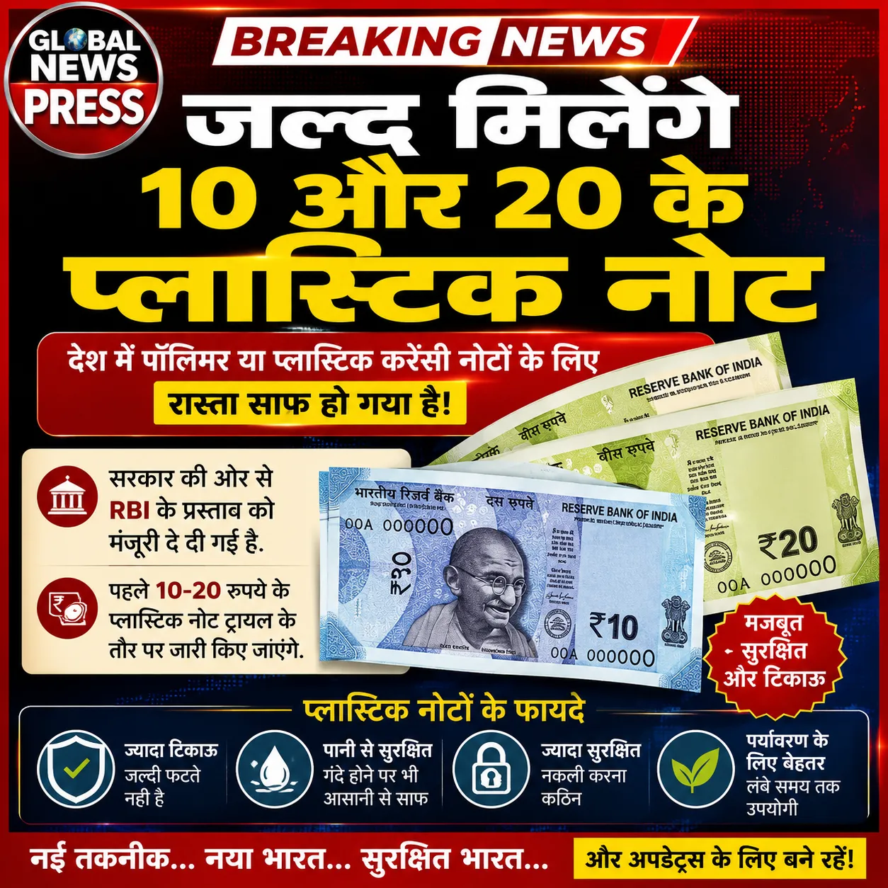 जल्द मिलेंगे ₹10 और ₹20 के प्लास्टिक नोट