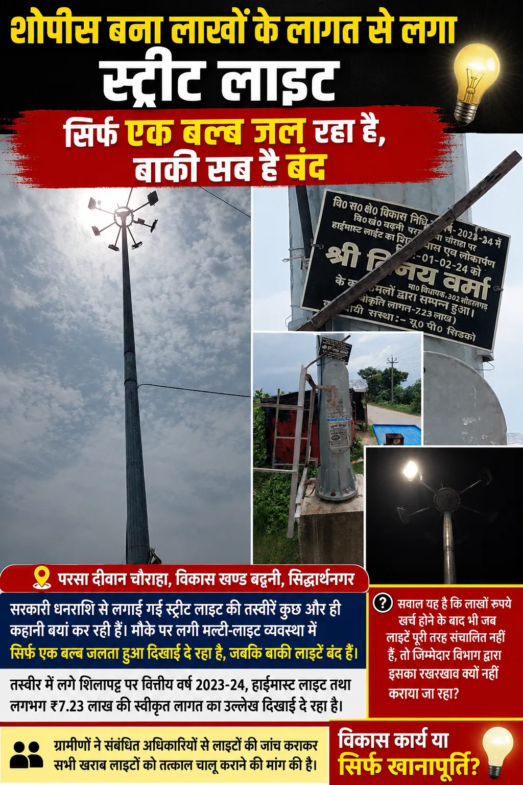 विकास कार्यों पर सवाल
लाखों की लागत से लगी स्ट्रीट लाइट बनी शोपीस!