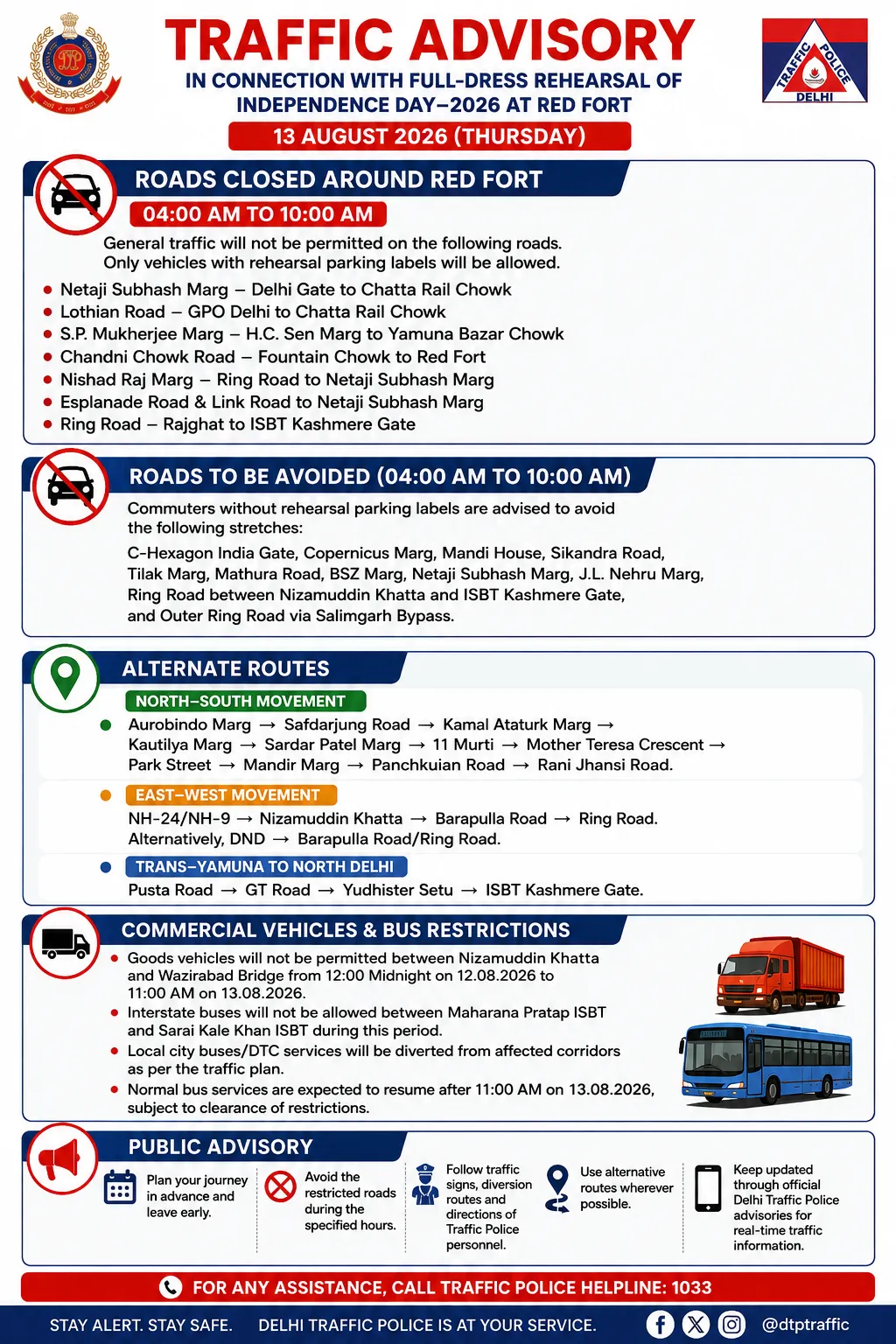 Delhi Traffic Restrictions Announced for Independence Day Full-Dress Rehearsal at Red Fort