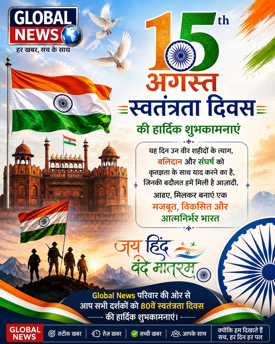 🇮🇳 स्वतंत्रता दिवस विशेष: Global News की ओर से देशवासियों को हार्दिक शुभकामनाएं