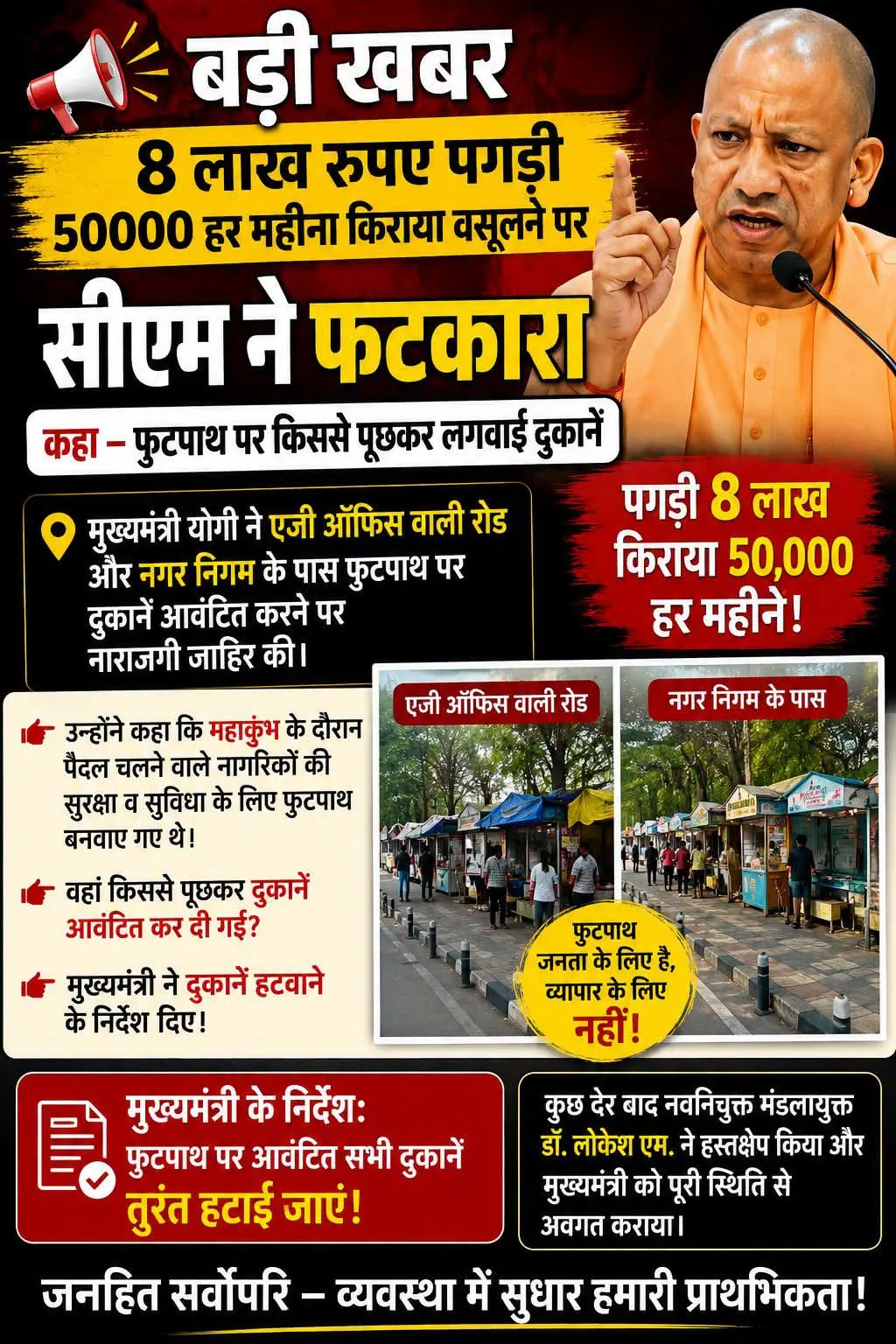 प्रयागराज में फुटपाथों पर अवैध कब्जे और वसूली पर मुख्यमंत्री की सख्ती