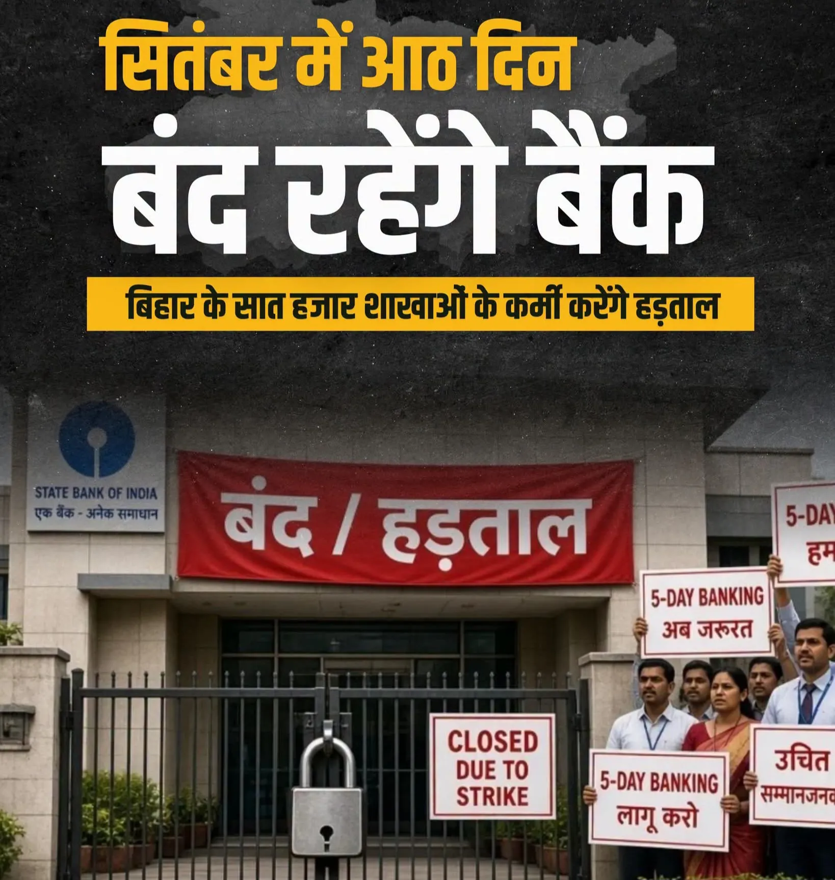 सितंबर ' 26 महीने में बैंक कर्मियों की देशव्यापी हड़ताल