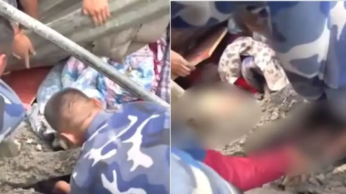 _नेपाल में आई विनाशकारी बाढ़ के तीन दिन बाद, एक छह साल की बच्ची को कीचड़ और मलबे से जिंदा निकाला गया।_