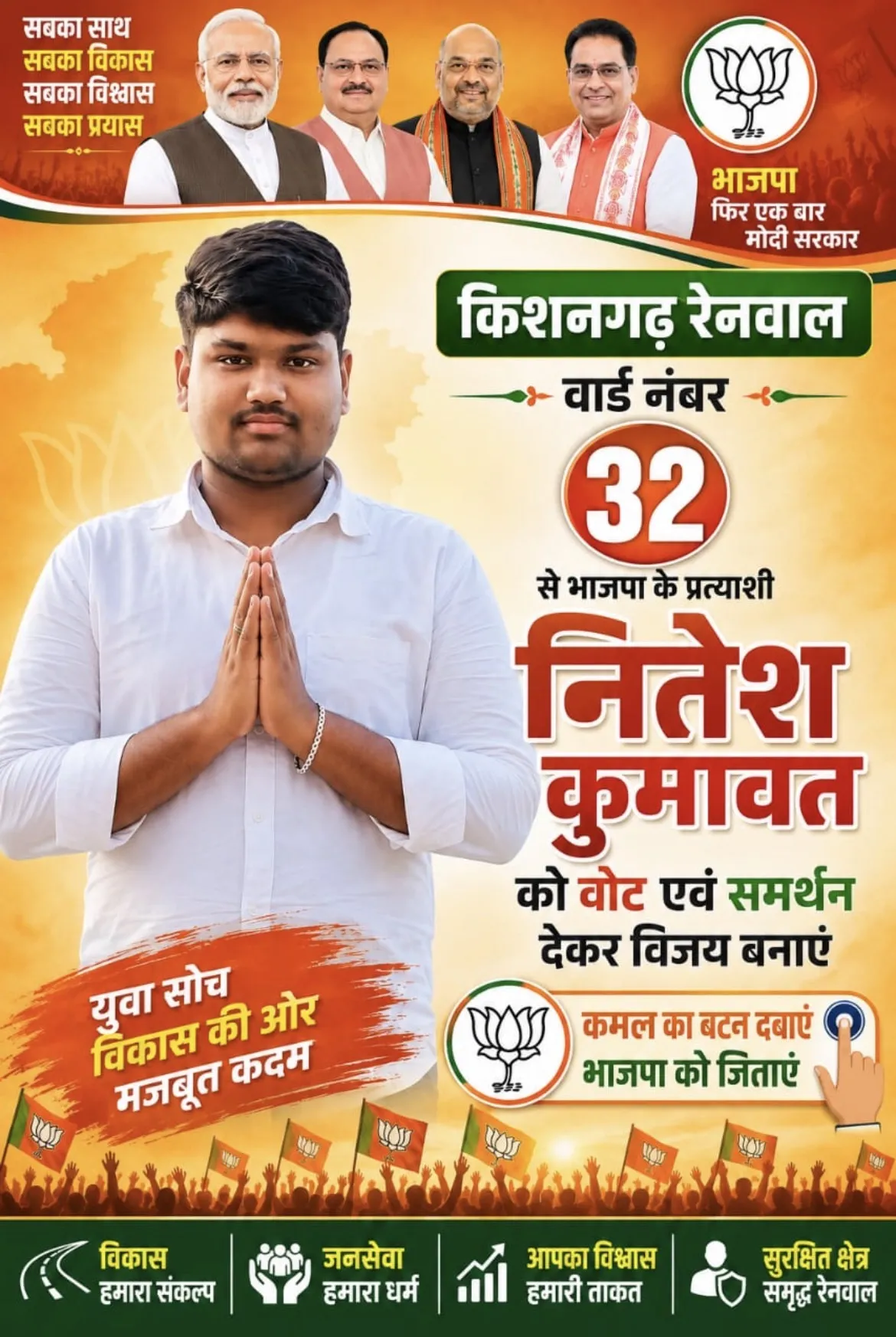 किशनगढ़-रेनवाल के वार्ड नंबर 32 से नितेश कुमावत को भाजपा ने बनाया प्रत्याशी