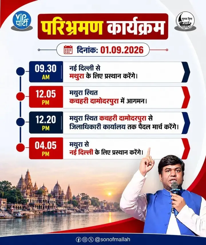मुकेश साहनी का दौरा कल , मथुरा में एसएसपी और डीएम से कल करेंगे मुलाकात।