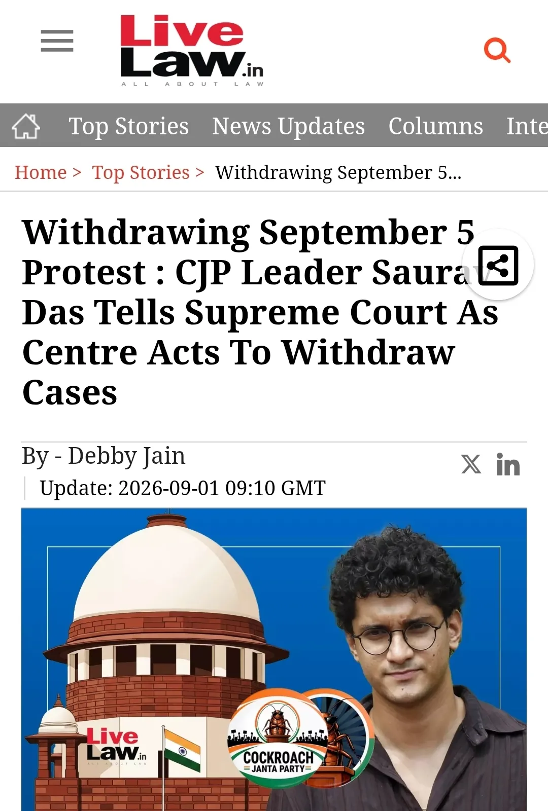 Withdrawing September 5 Protest : CJP Leader Saurav Das Tells Supreme Court As Centre Acts To Withdraw Cases
