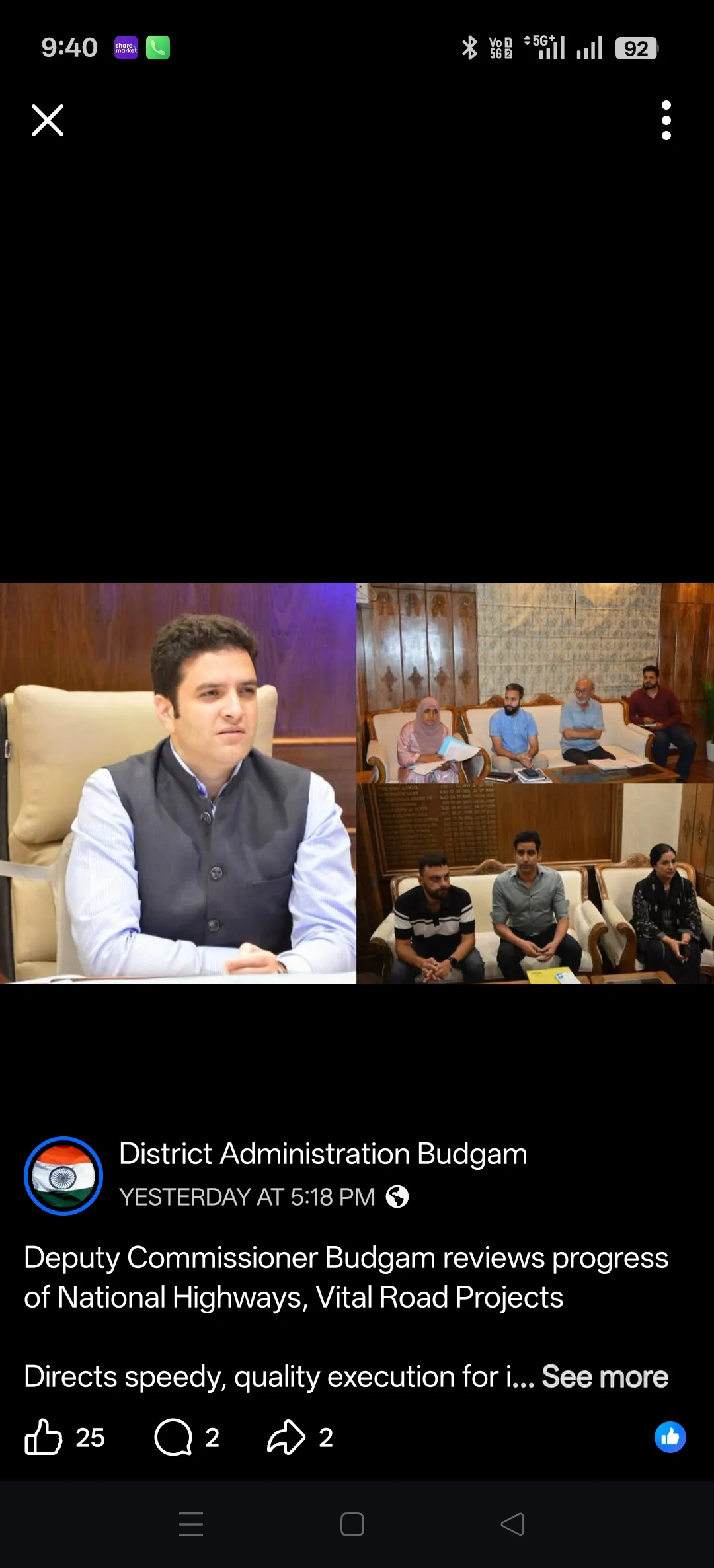 Deputy Commissioner Budgam reviews progress of National Highways, Vital Road Projects

Directs speedy, quality execution
