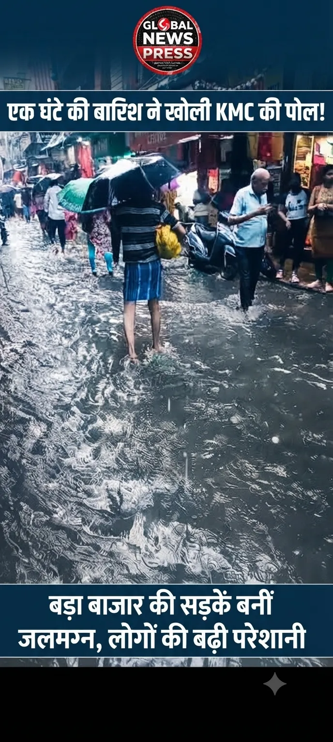 एक घंटे की बारिश ने खोली KMC की पोल! बड़ा बाजार की सड़कें बनीं जलमग्न, लोगों की बढ़ी परेशानी”