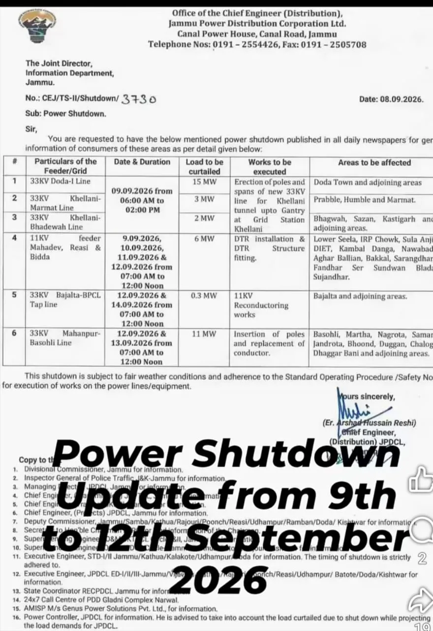 Jammu and Kashmir Electricity Department reviews power supply and maintenance preparedness