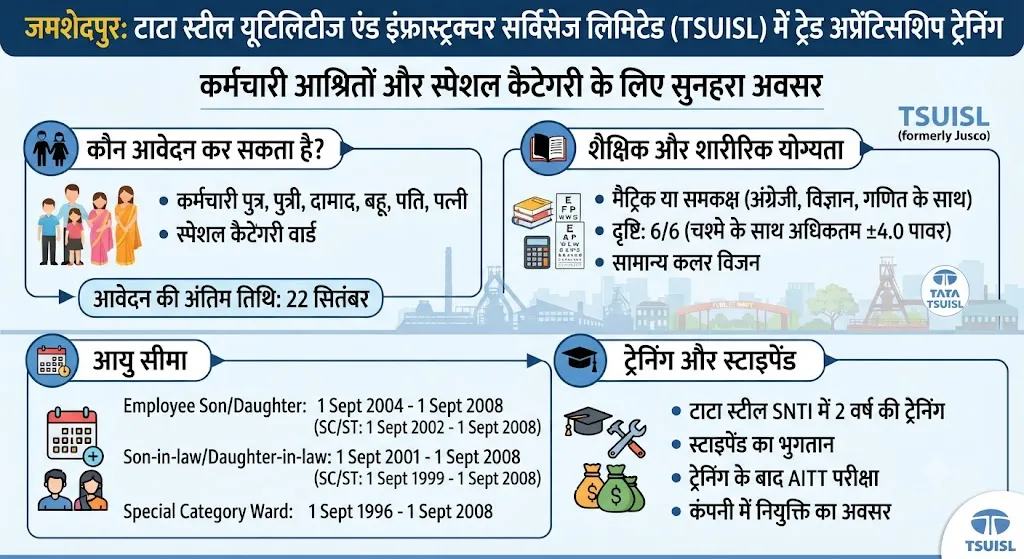 जमशेदपुर में टाटा स्टील की अनुषंगी कंपनी ने ट्रेड अप्रेंटिसशिप के लिए आवेदन आमंत्रित किए
