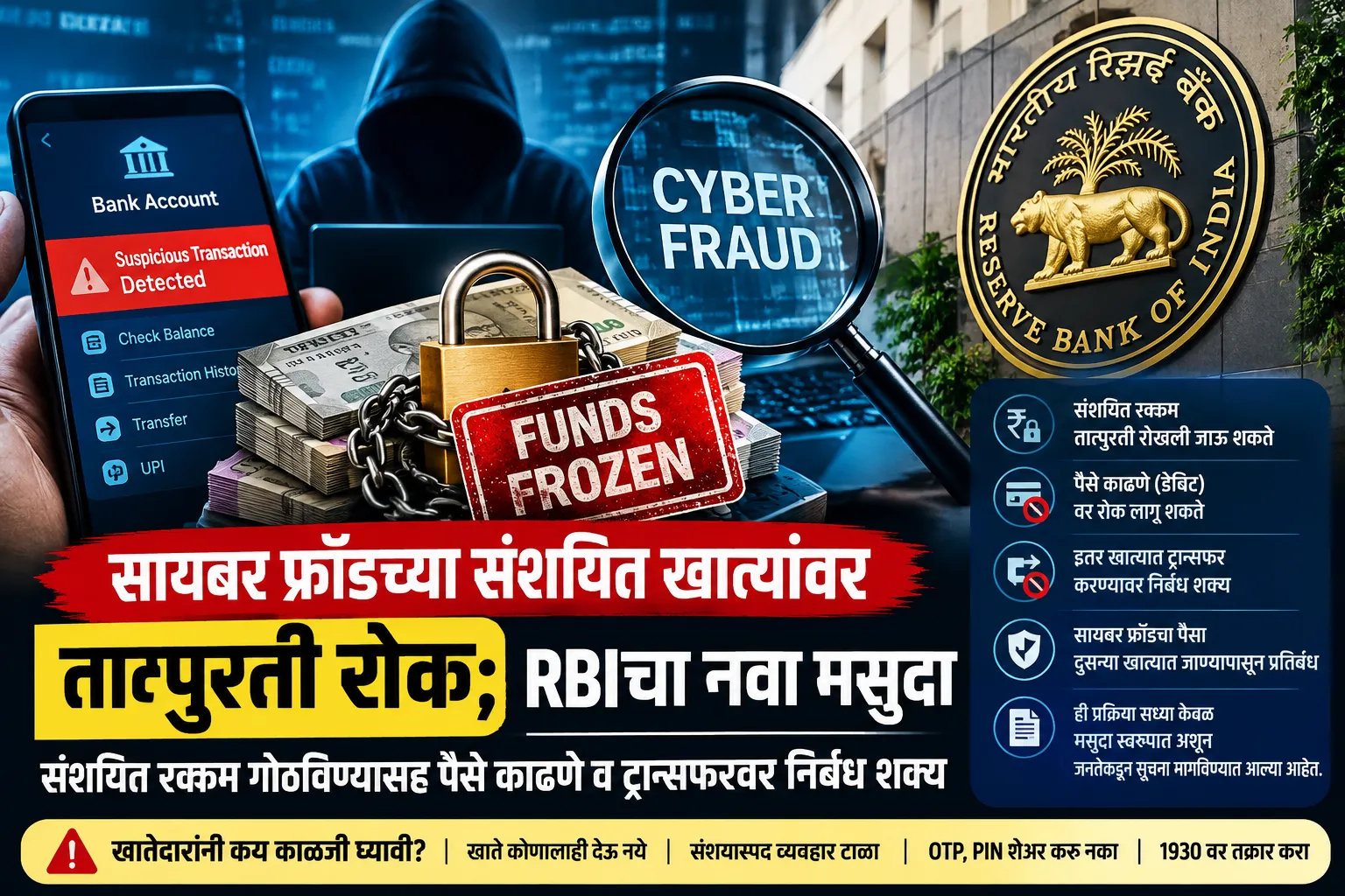 सायबर फ्रॉडच्या संशयित खात्यांवर तात्पुरती रोक; RBIचा नवा मसुदा