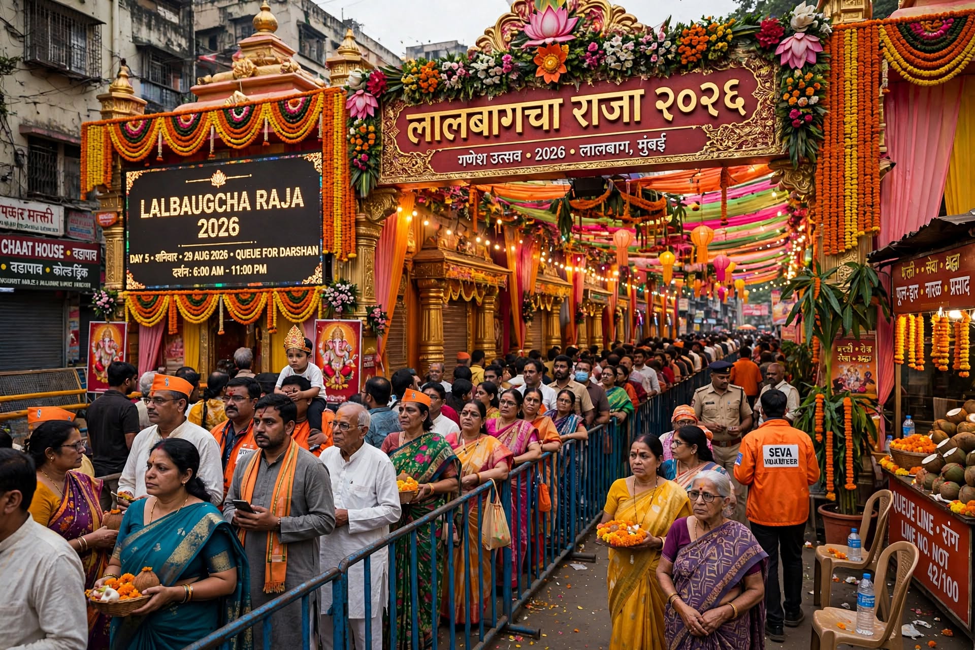 ालबाग के दर्शन को उमड़ी भीड़, घंटों लाइनों में खड़े होकर श्रद्धालु कर रहे गणपति बप्पा के दर्शन