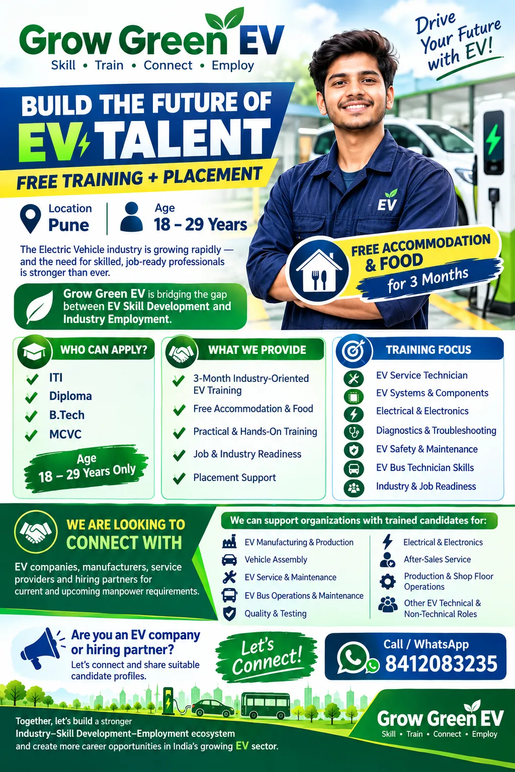 We provide free EV traning and placement