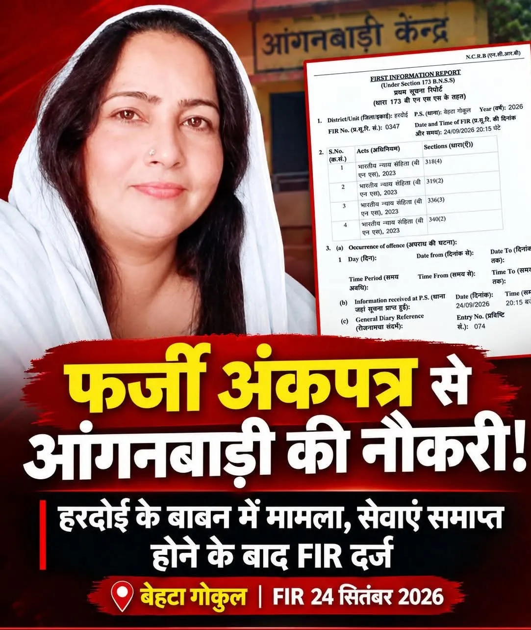 फर्जी अंकपत्र से आंगनबाड़ी कार्यकत्री की नौकरी का खुलासा, सेवाएं समाप्त, केस दर्ज