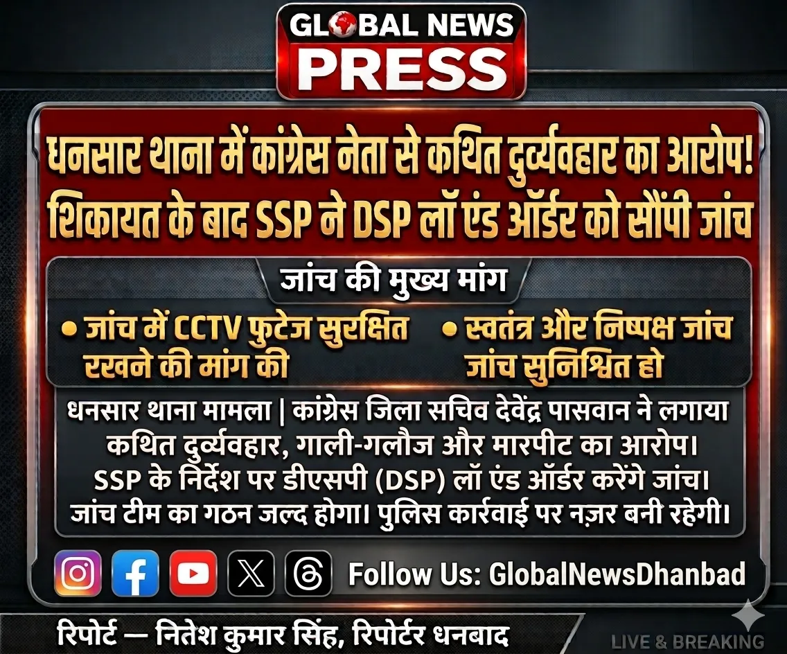 धनसार थाना में कांग्रेस नेता से कथित दुर्व्यवहार, डीएसपी करेंगे जांच