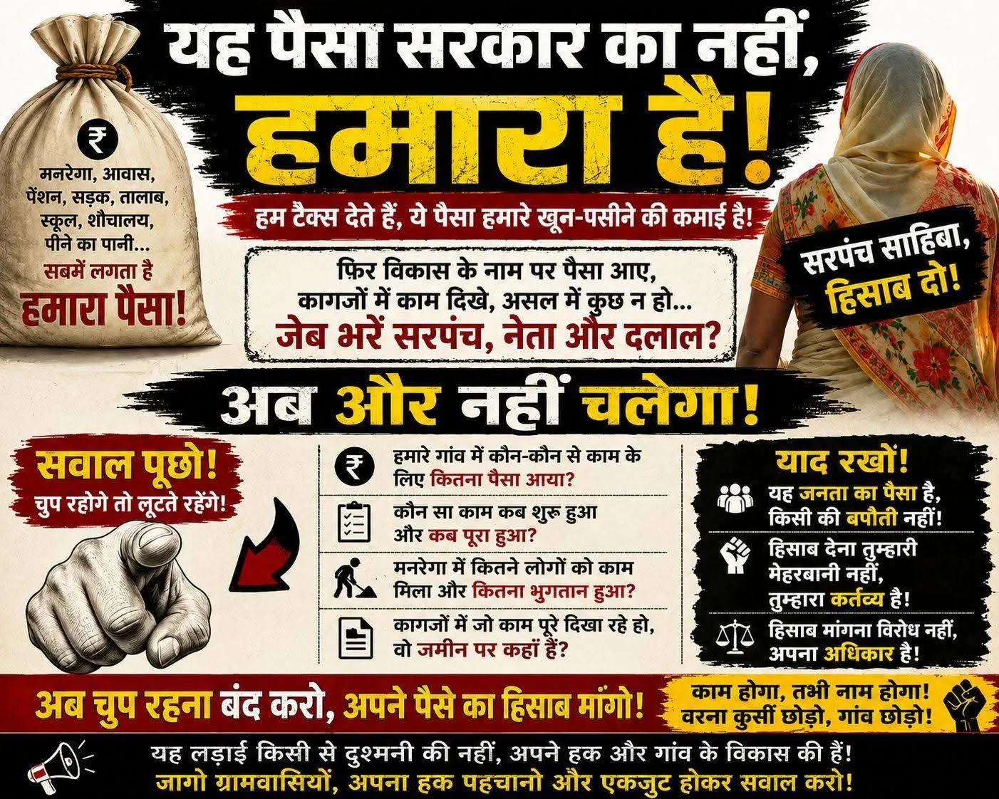 भाई इस बार अपना वोट सोच समझ कर ईमानदार प्रत्याशी को वोट देना उसे व्यक्ति को मत देना जो नरेगा के नाम पर लूट हो खड़ंजा के