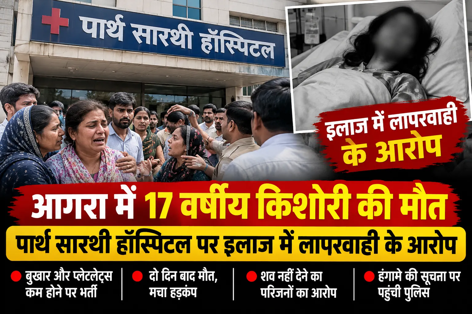 ब्रेकिंग न्यूज़ आगरा में 17 वर्षीय किशोरी की मौत, पार्थ सारथी हॉस्पिटल पर इलाज में लापरवाही के आरोप