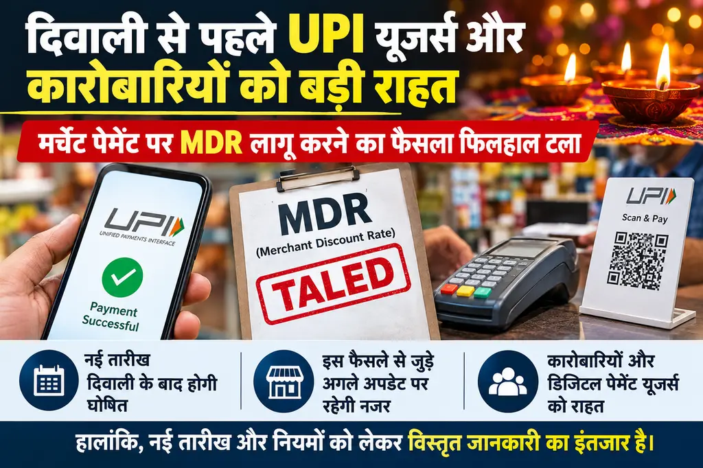 ब्रेकिंग न्यूज दिवाली से पहले UPI यूजर्स और कारोबारियों को राहत, मर्चेंट पेमेंट पर MDR लागू करने का फैसला टला