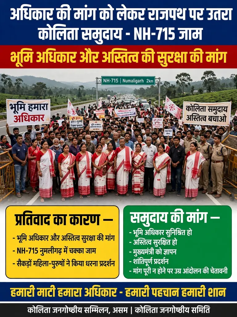 *अधिकार की मांग को लेकर राजपथ पर उतरा कोलिता समुदाय - गोलाघाट में NH-715 जाम*

_अमृत बल्लभ गोस्वामी, गोलाघाट, असम_