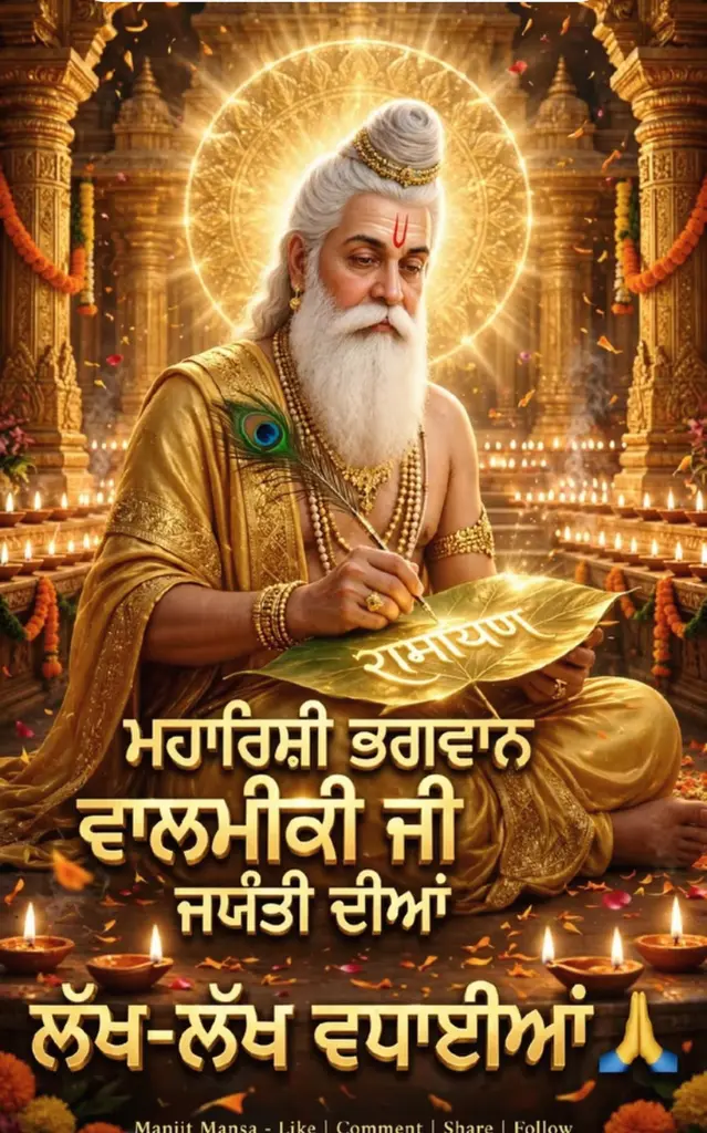 ਇਤਿਹਾਸਿਕ ਨਗਰ ਘੁਮਾਣ  ਵਿਖੇ ਮਹਾਰਿਸ਼ੀ ਭਗਵਾਨ ਵਾਲਮੀਕ ਜੀ ਦਾ ਪਵਿੱਤਰ ਪ੍ਰਕਾਸ਼ ਪੁਰਬ ਬੜੀ ਸ਼ਰਧਾ ਇਹ ਧੂਮਧਾਮ ਨਾਲ ਮਨਾਇਆ ਜਾ ਰਿਹਾ ਹੈ