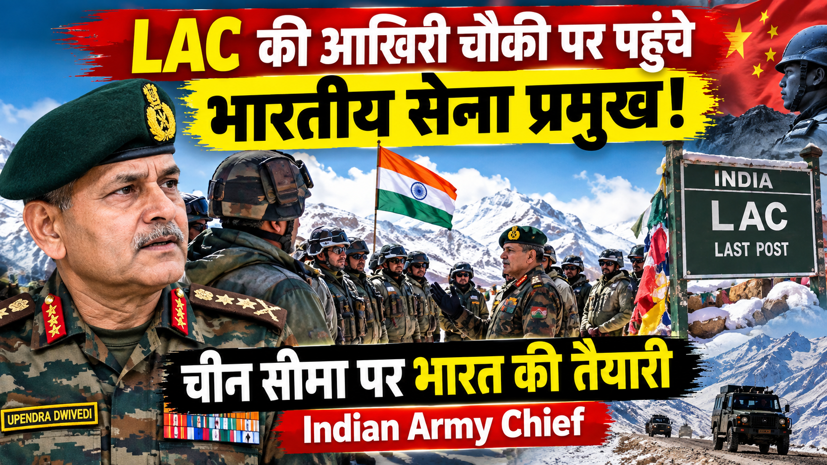 भारत-चीन सीमा पर वास्तविक नियंत्रण रेखा (LAC) सामरिक और सुरक्षा की दृष्टि से बेहद महत्वपूर्ण है। ऐसे में LAC की अग्रिम चौकी पर भारतीय सेना प्रमुख की मौजूदगी से जुड़े घटनाक्रम पर सभी की नजरें रहती हैं। दुर्गम पहाड़ों, कड़ाके की ठंड और चुनौतीपूर्ण परिस्थितियों के बीच तैनात भारतीय सैनिक किस तरह देश की सीमाओं की रक्षा करते हैं? सीमा पर भारतीय सेना की तैयारियां कैसी हैं? और भारत-चीन सीमा की सुरक्षा के लिए सैन्य नेतृत्व की भूमिका कितनी महत्वपूर्ण है?